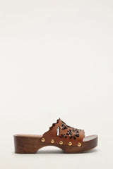 Brown Lace Leather Clog