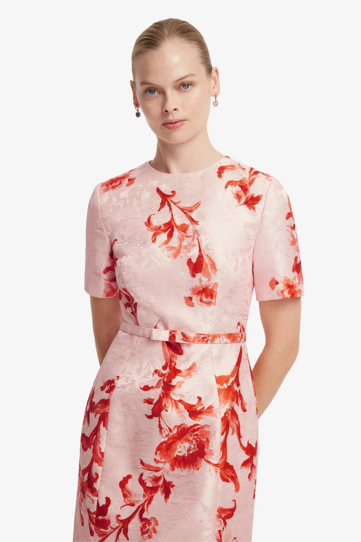 Elizabeth Jacquard Short Sleeve Midi Dress  - Magnolia Print