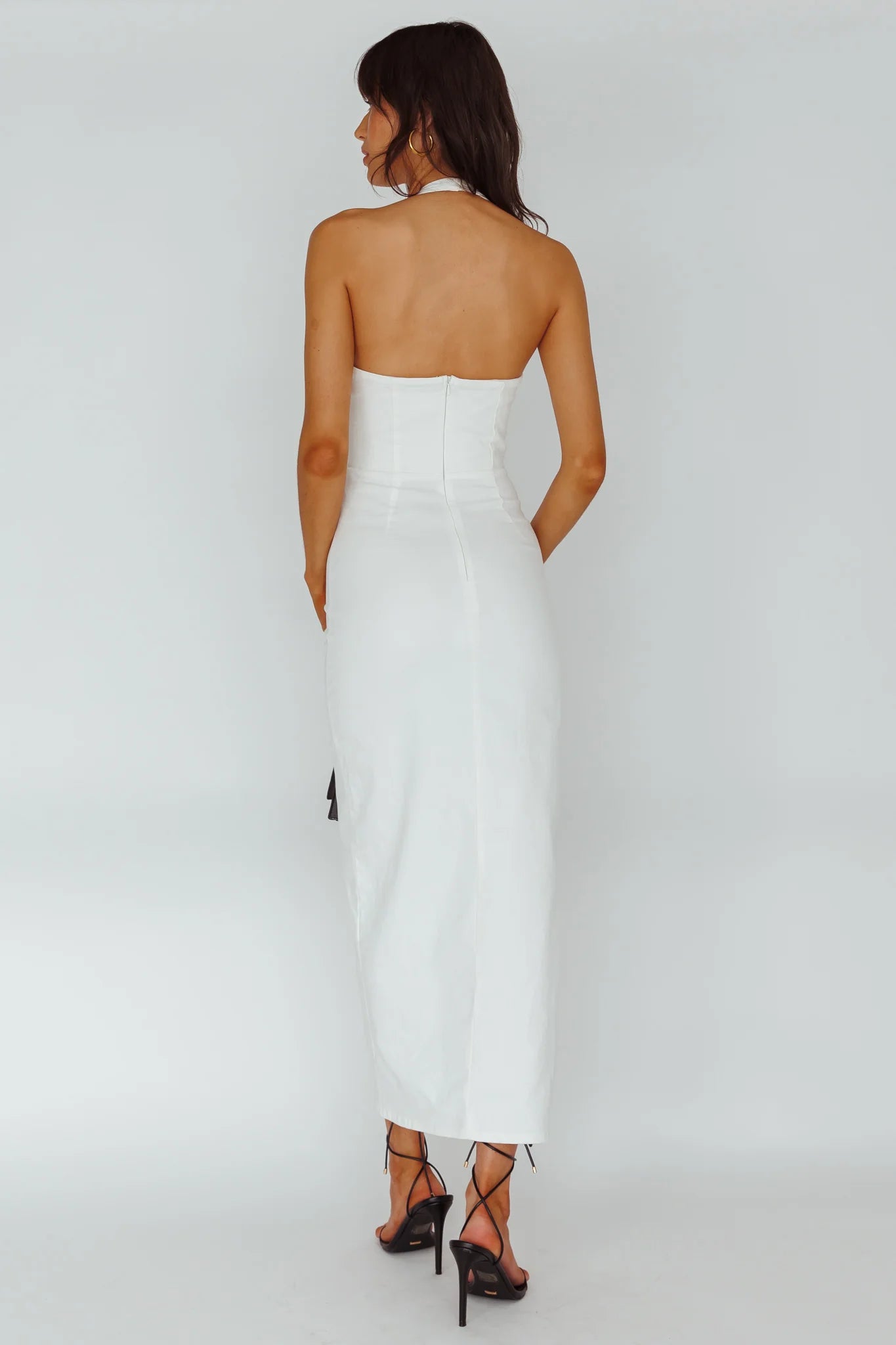 Renita Halterneck Button Maxi Dress White