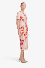 Elizabeth Jacquard Short Sleeve Midi Dress  - Magnolia Print