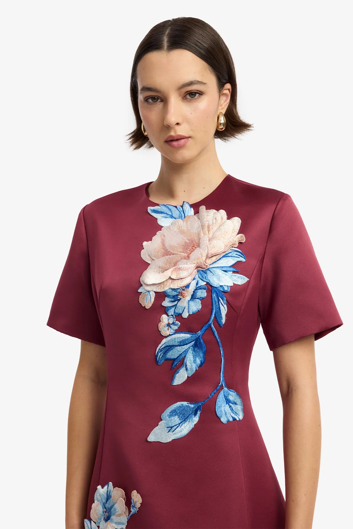 Caroline Embroidered Short Sleeve Midi Dress - Cosmos Print