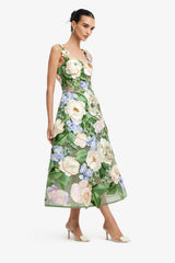 Beatrice Floral Hand-Embroidered Midi Dress - Blossom